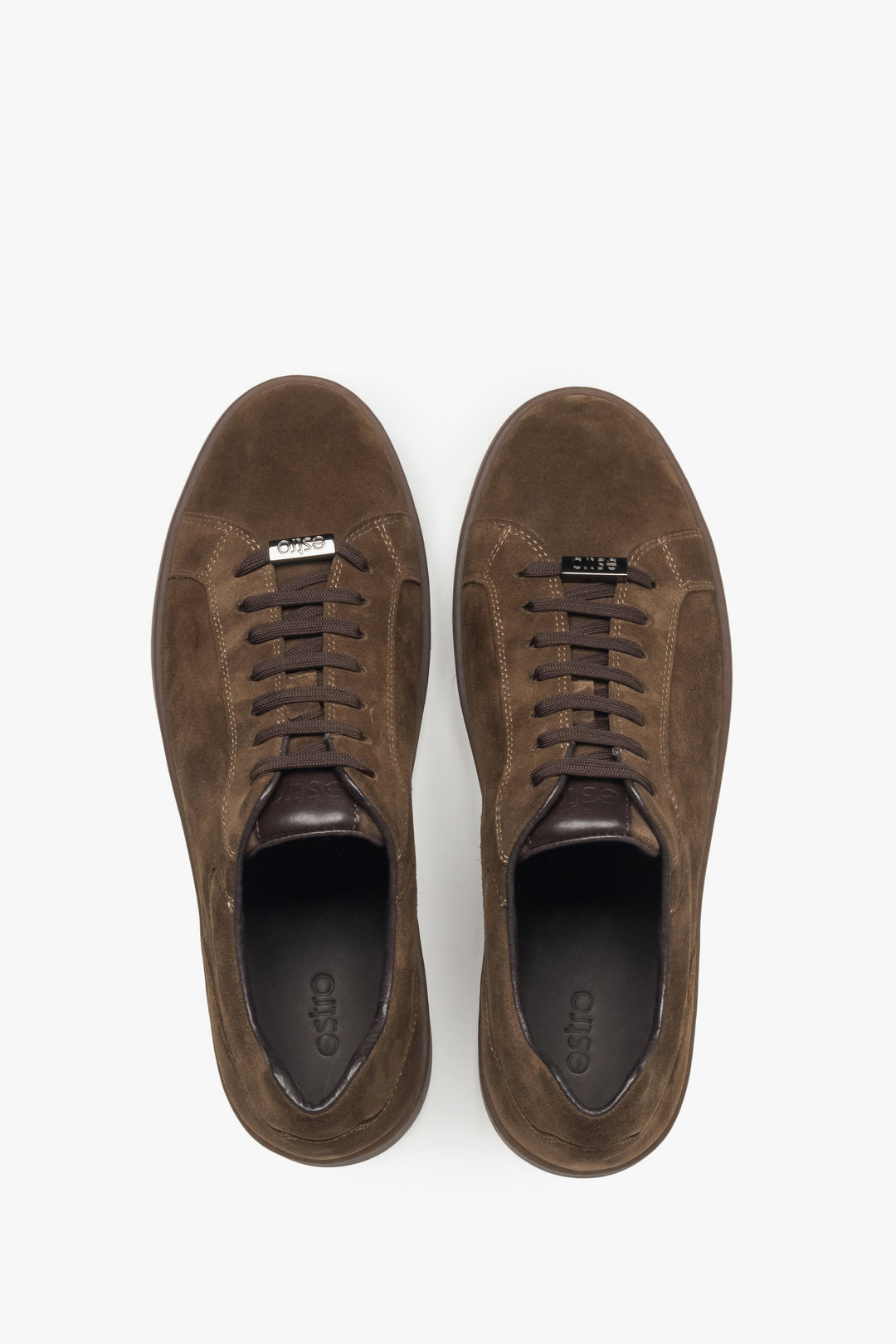 Trampki męskie, ciemnobrązowe, z weluru naturalnego, na miękkiej podeszwie, Estro.