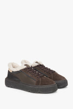 Ciemnobrązowe trampki damskie na zimę, wykonane z najwyższej jakości włoskiego weluru naturalnego Premium.