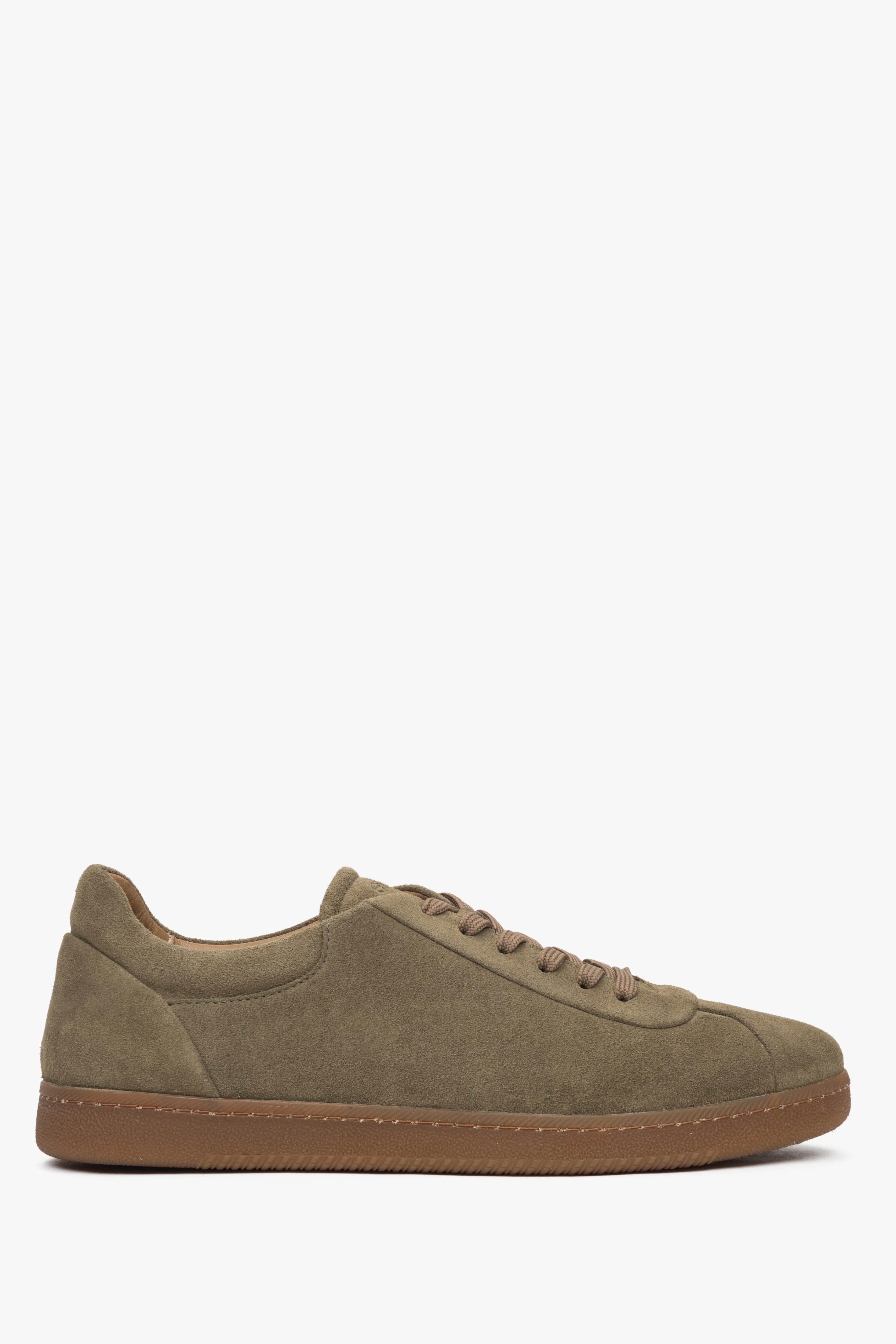 Trampki męskie z włoskiego weluru naturalnego Premium w kolorze khaki Estro ER00117296.