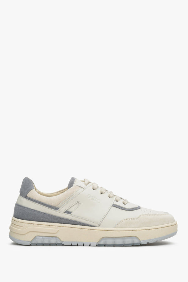 Damskie, skórzano-zamszowe sneakersy Estro w kolorze niebiesko-białym.