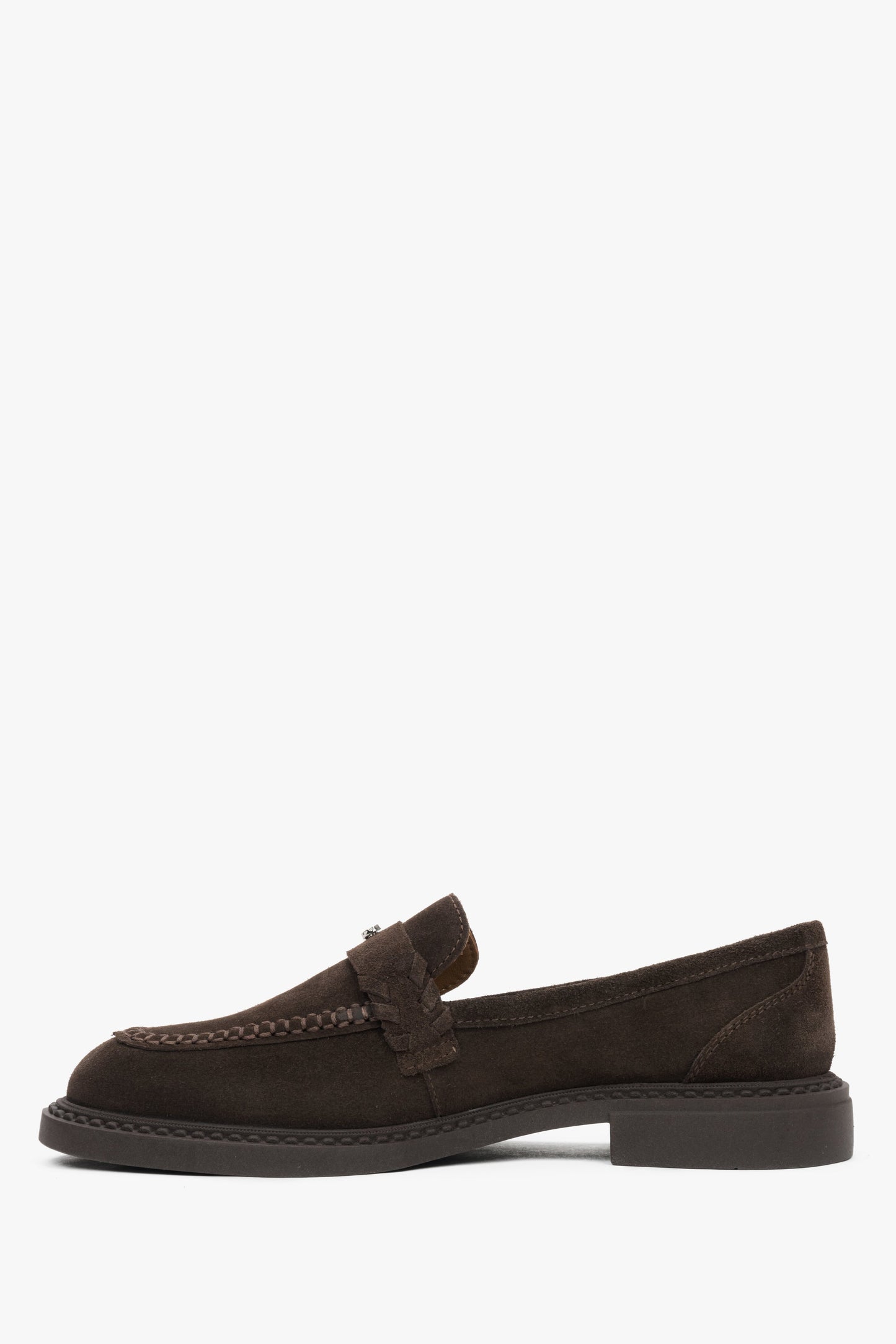 Damskie brązowe loafersy penny Estro - profil obuwia.