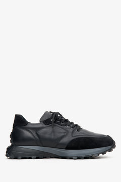 Czarne sneakersy męskie ze skóry i weluru Estro - profil buta.