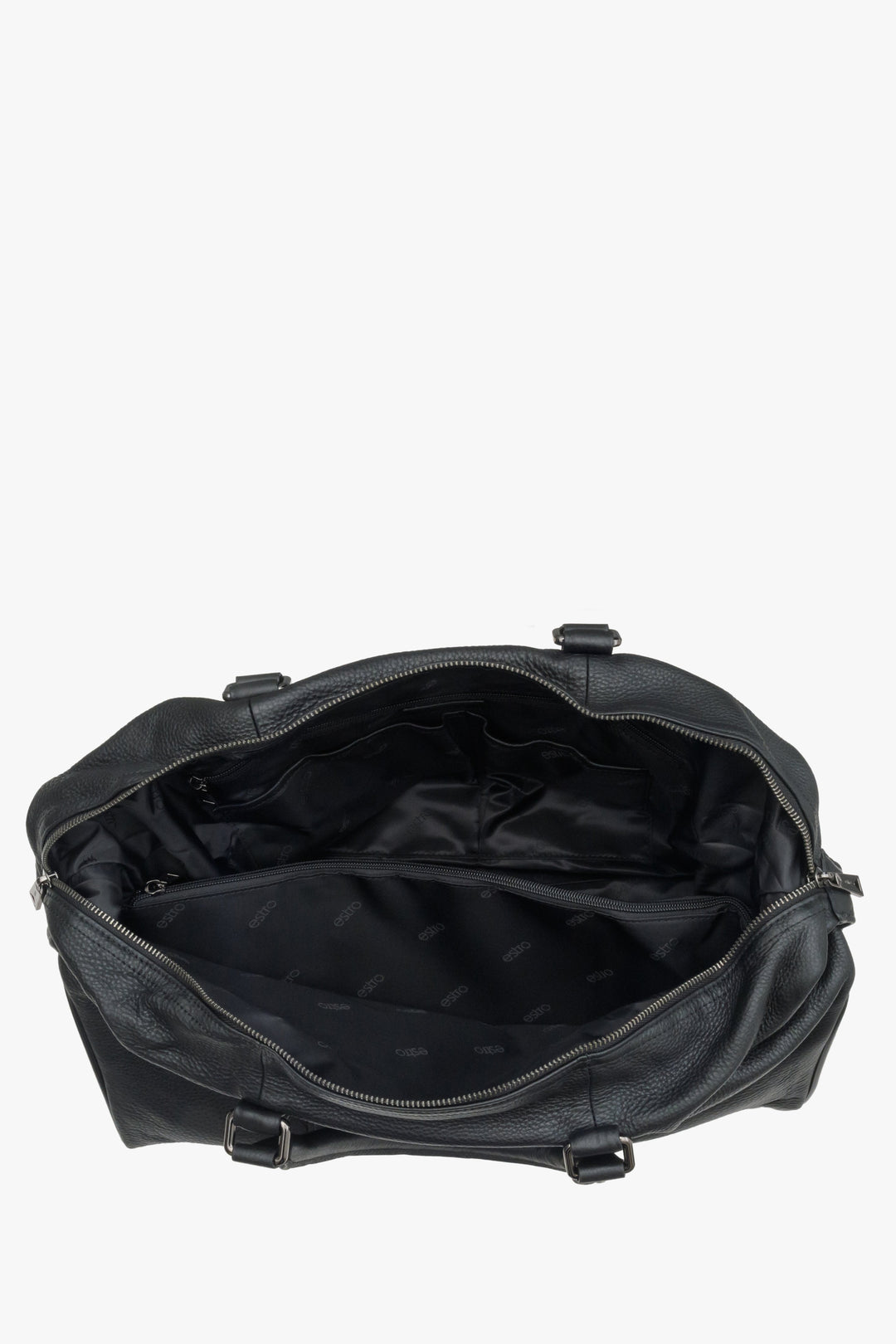 Skórzana czarna torba podróżna męska Estro - wnętrze modelu.