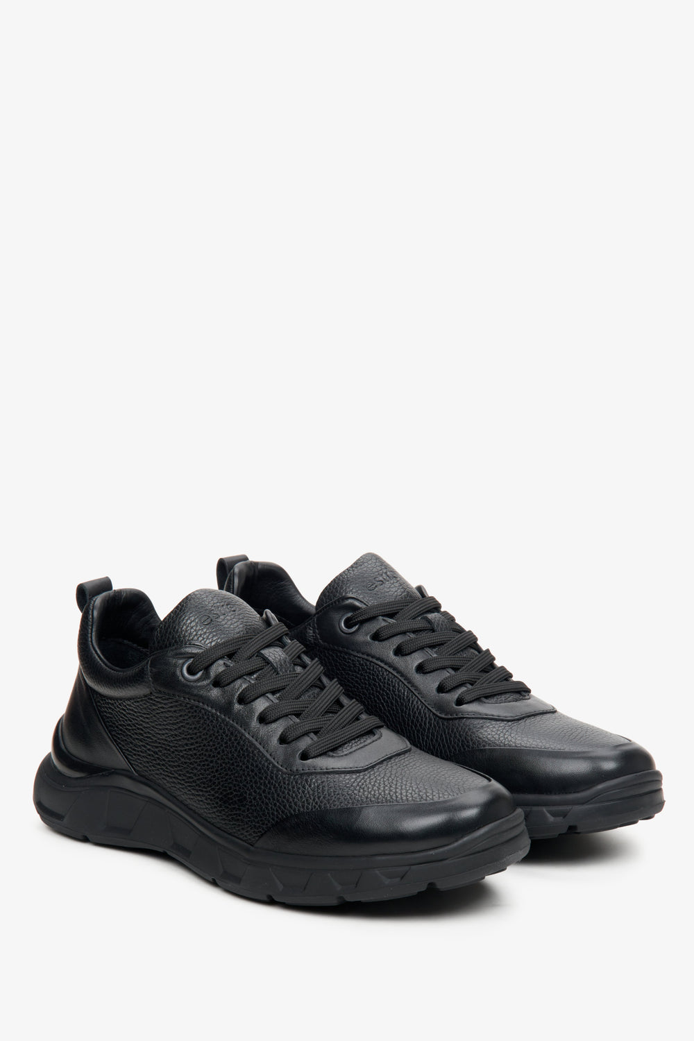 Czarne sneakersy męskie z teksturowanej skóry naturalnej Estro ER00113801