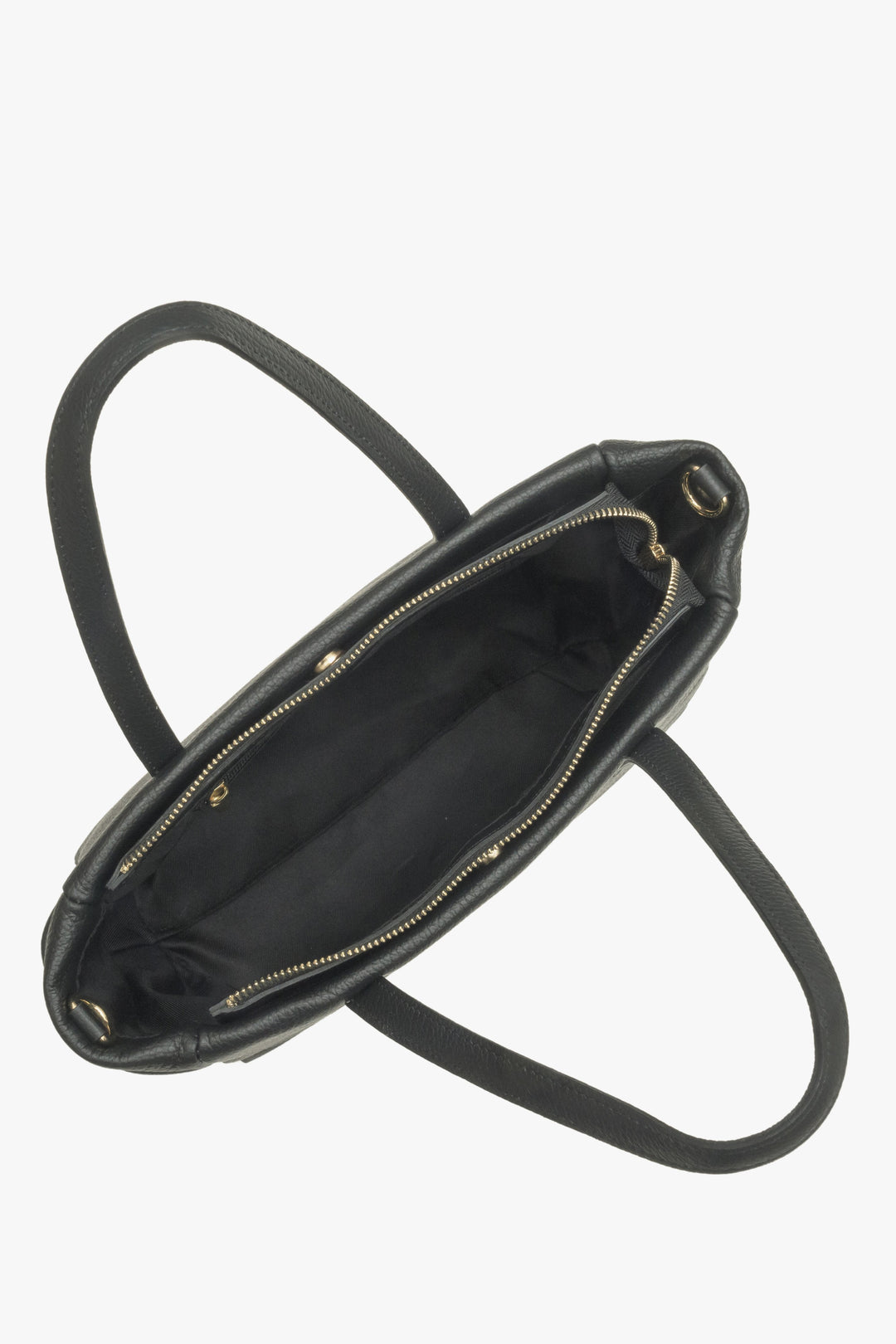 Skórzana torba shopper w kolorze czarnym Estro - zbliżenie na wnętrze modelu.