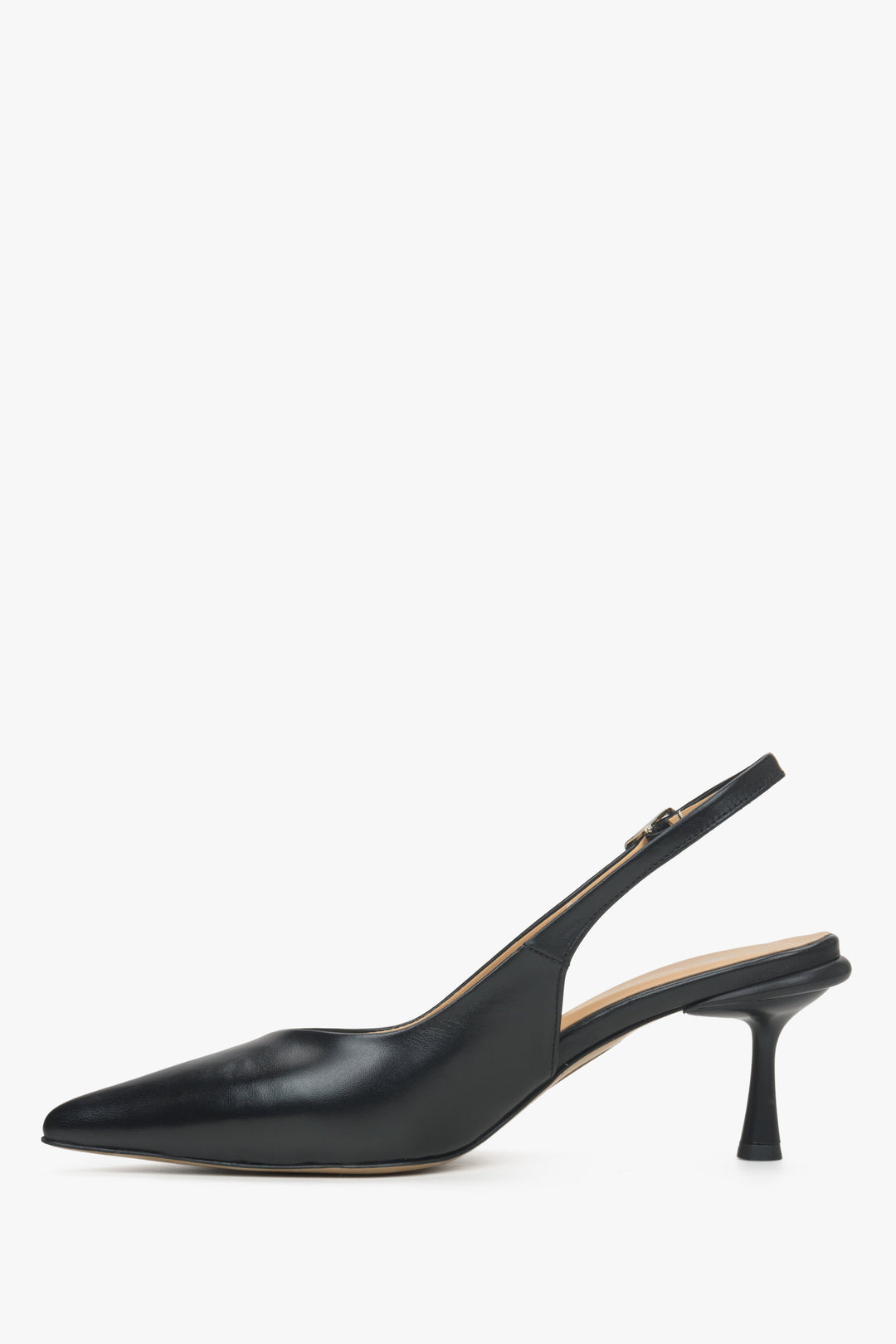 Skórzane czarne buty damskie typu slingback Estro - profil buta.