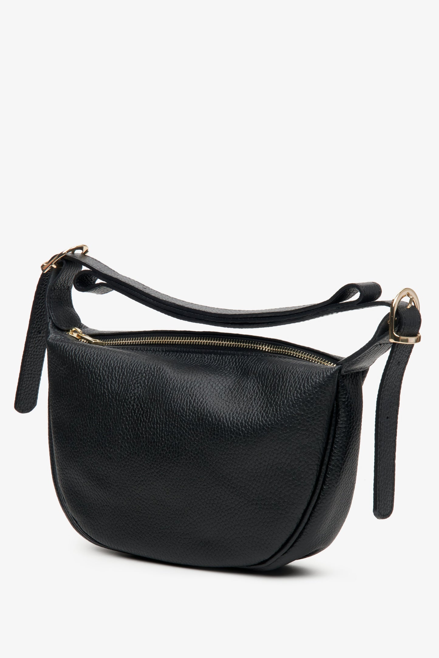 Skórzana torebka damska na ramię Estro w kolorze czarnym - profil modelu.