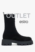 Czarne wysokie workery damskie z włoskiego weluru naturalnego Premium Estro OUTLET.