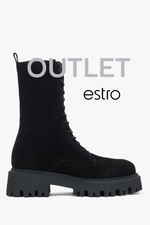 Czarne wysokie workery damskie z włoskiego weluru naturalnego Premium Estro OUTLET.