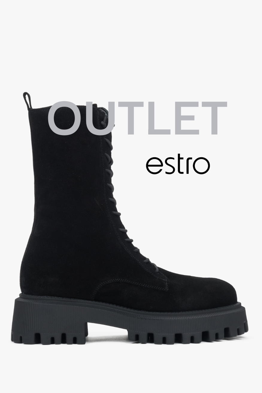 Czarne wysokie workery damskie z włoskiego weluru naturalnego Premium Estro OUTLET.