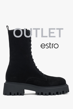 Czarne wysokie workery damskie z włoskiego weluru naturalnego Premium Estro OUTLET.