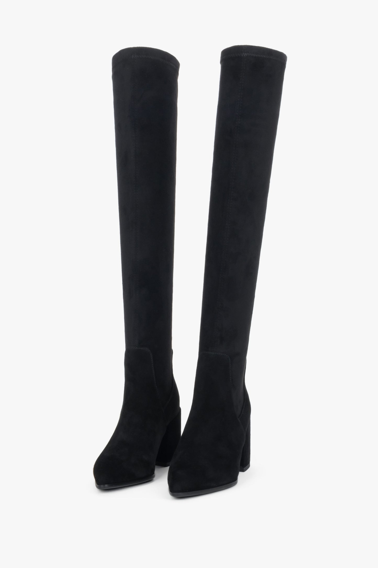 Damskie wysokie, czarne kozaki z weluru naturalnego Estro.