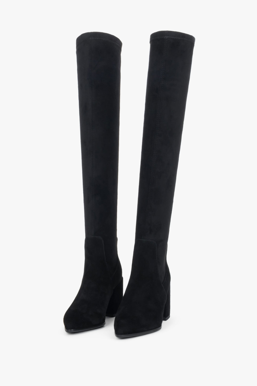 Damskie wysokie, czarne kozaki z weluru naturalnego Estro.