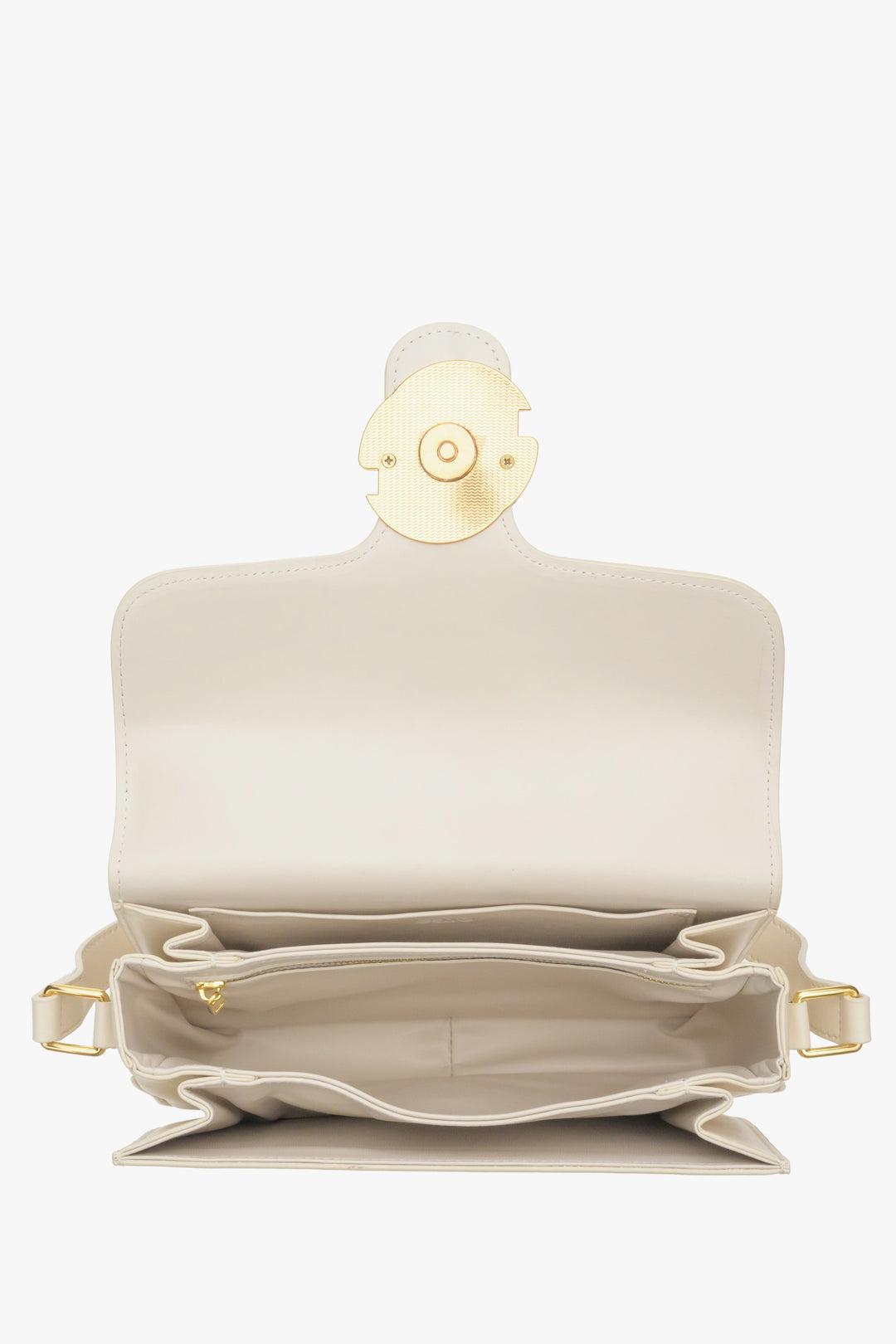 Mała jasnobeżowa torebka damska ze złotymi okuciami ze skóry Estro ER00113337