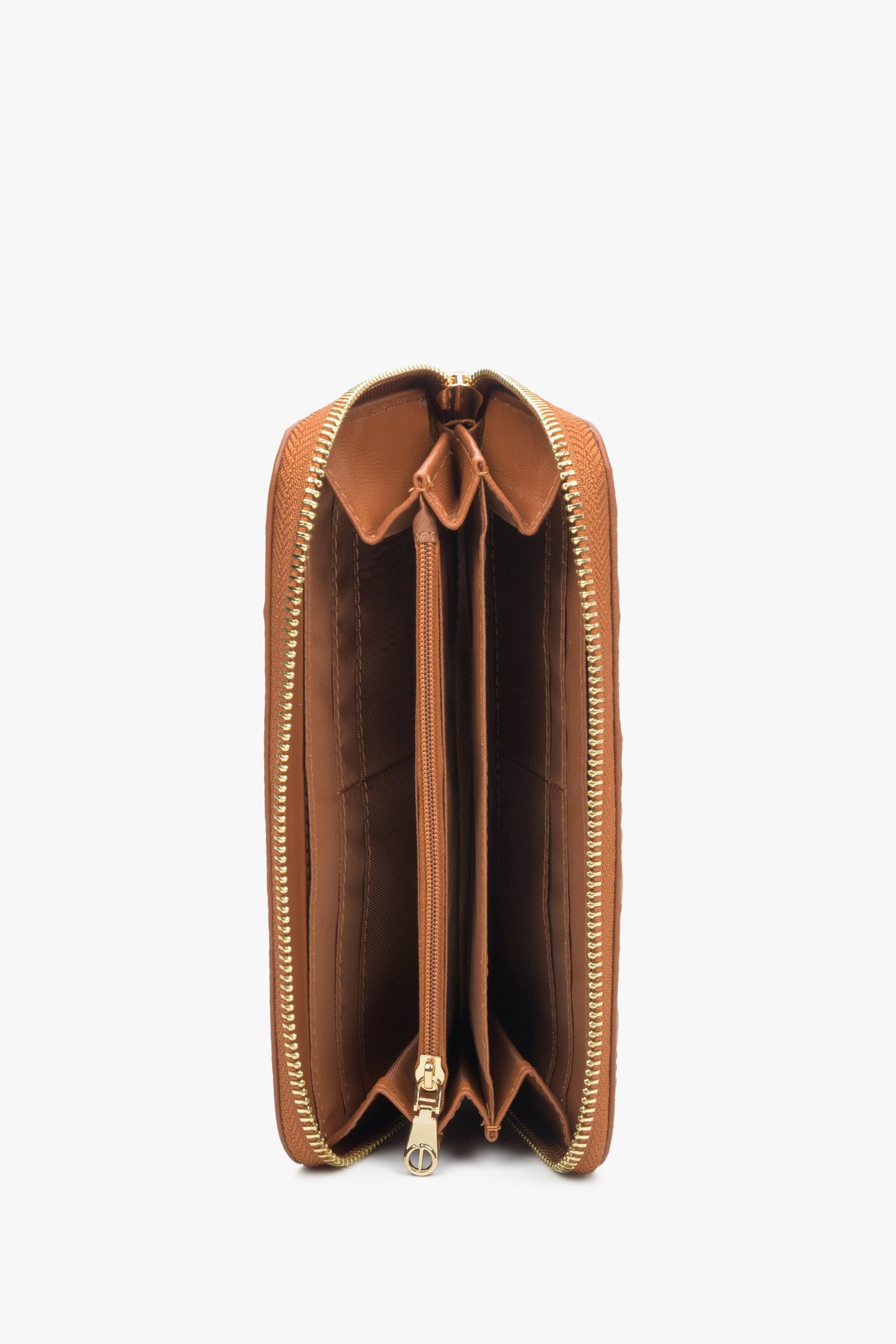Damski duży portfel w kolorze brązowym marki Estro z suwakiem - wnętrze.