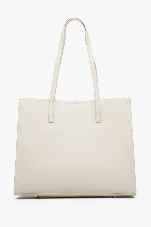 Jasnobeżowa torebka damska typu shopper ze skóry naturalnej Estro ER00113772