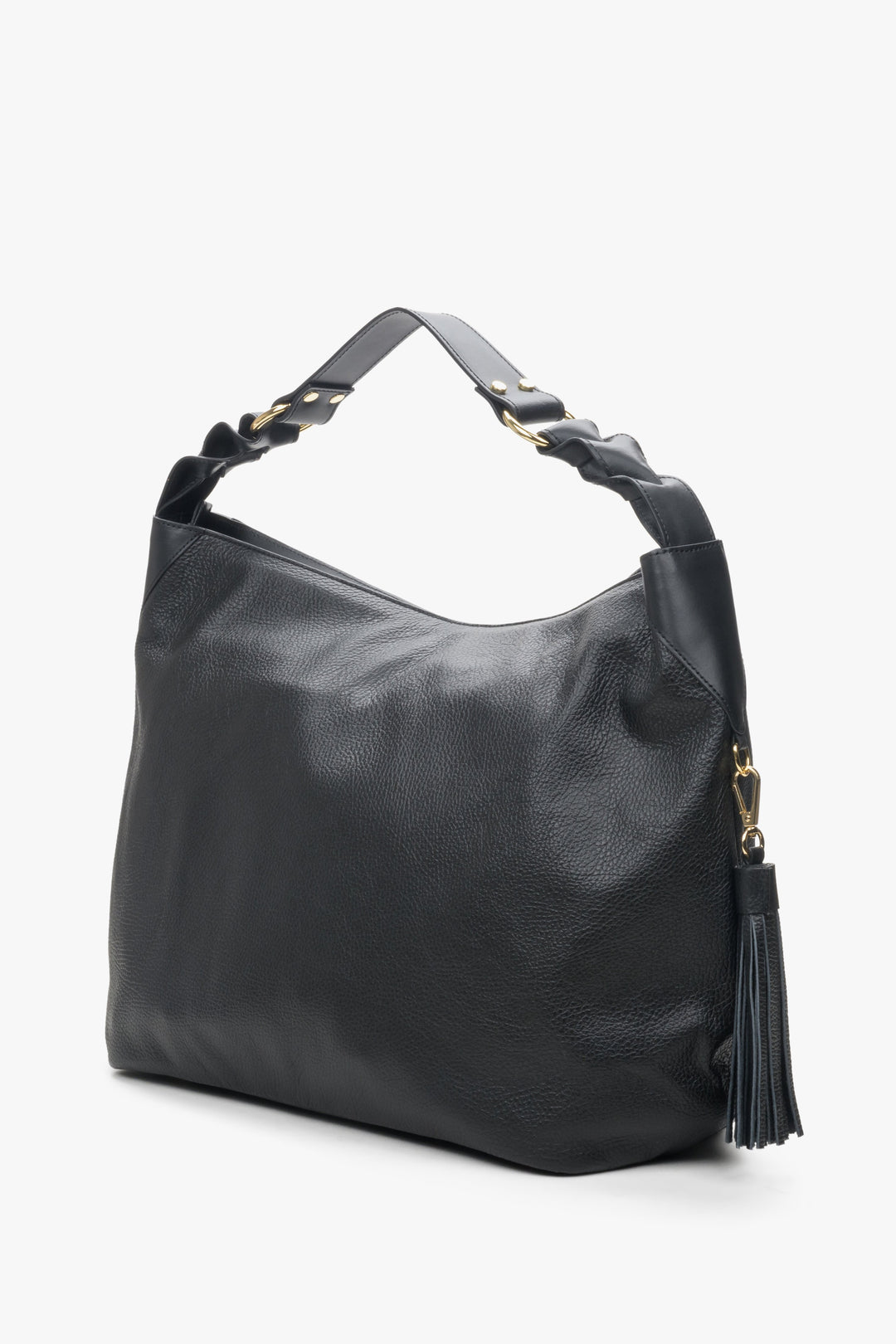 Skórzana torba damska typu hobo w kolorze czarnym Estro.