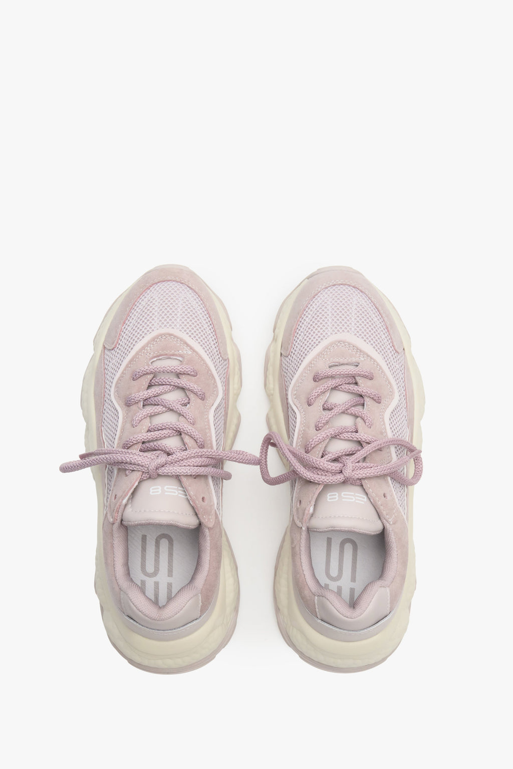 Jasnofioletrowe sneakersy damskie z łączonych materiałów na grubej podeszwie ES 8 - prezentacja modelu z góry.