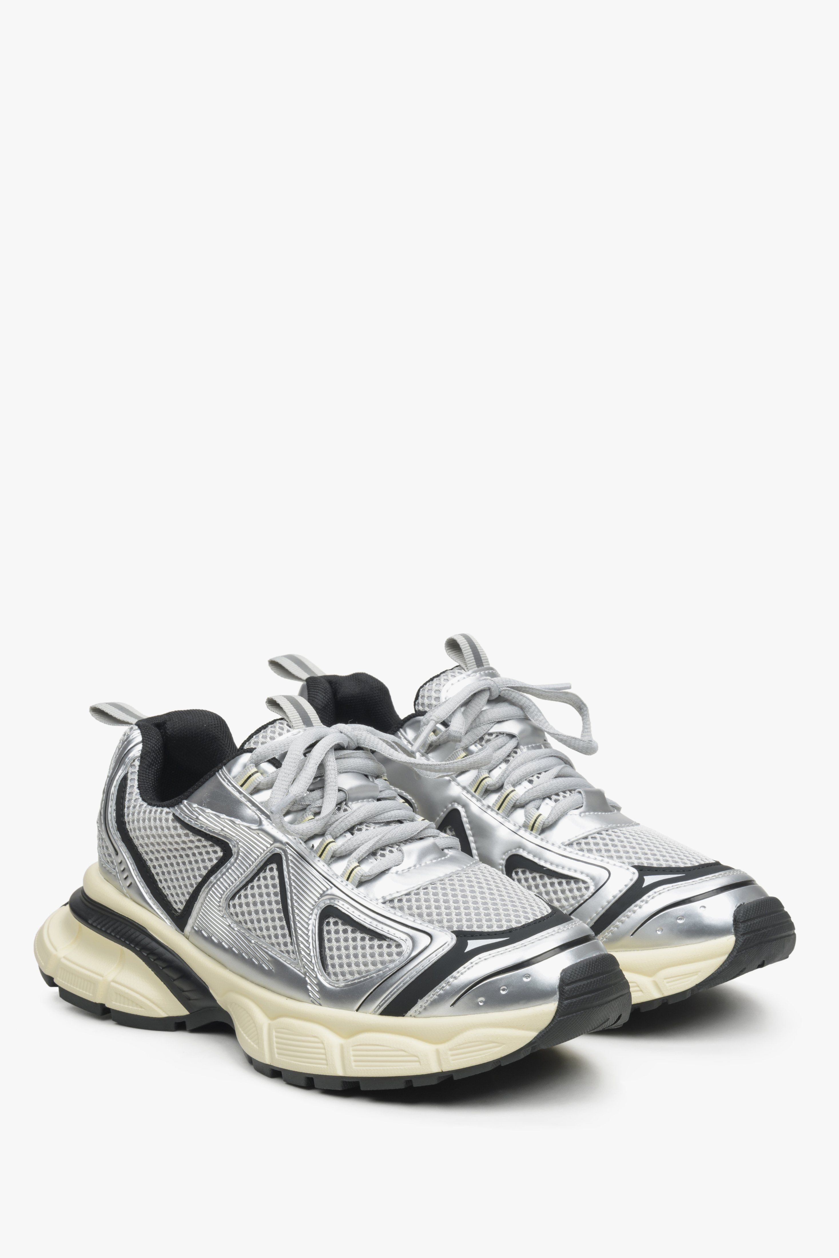Srebrno-czarne sneakersy damskie na elastycznej platformie ES 8 ER00114598
