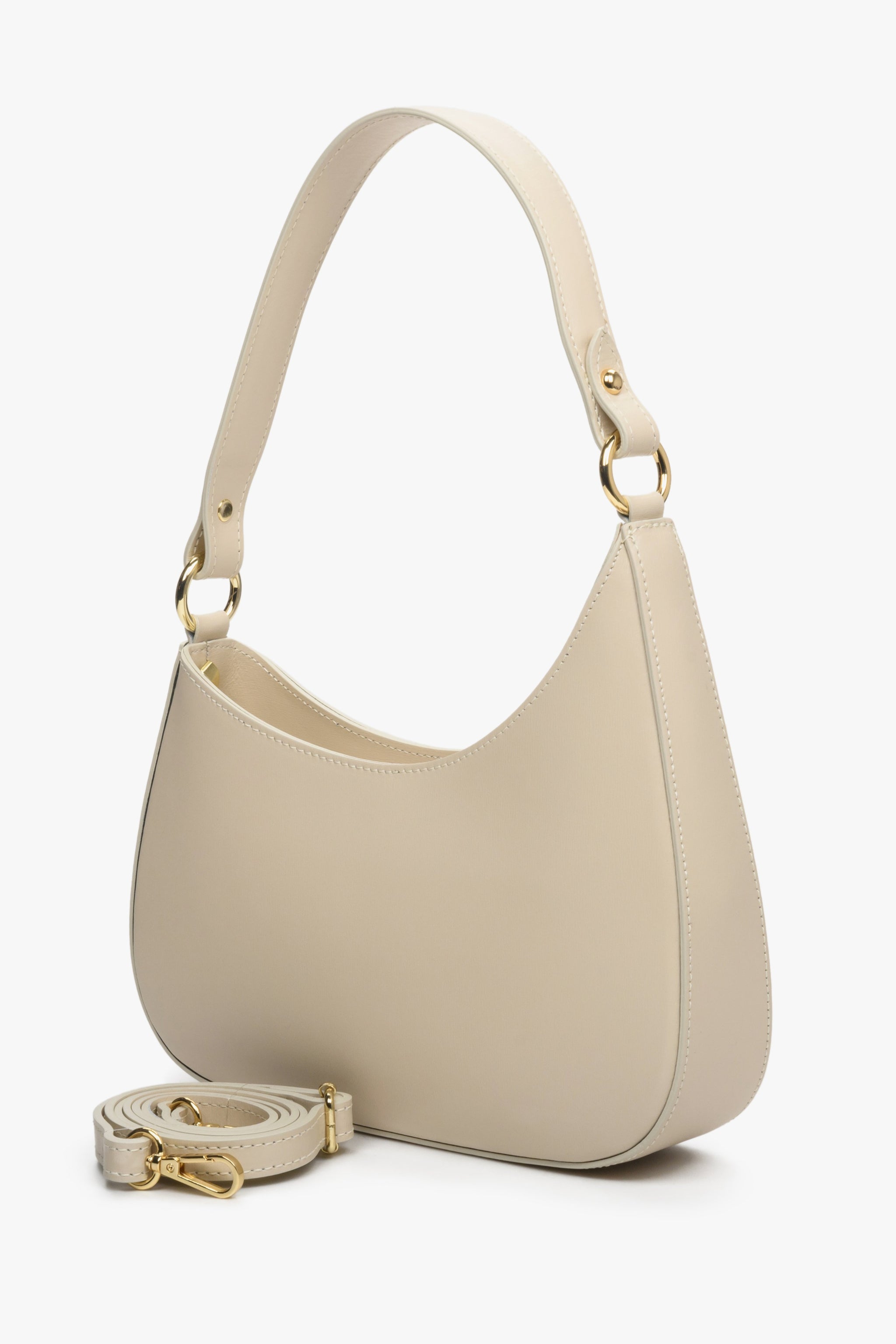 Damska, beżowa torebka typu shoulder bag z wymiennym paskiem Estro.