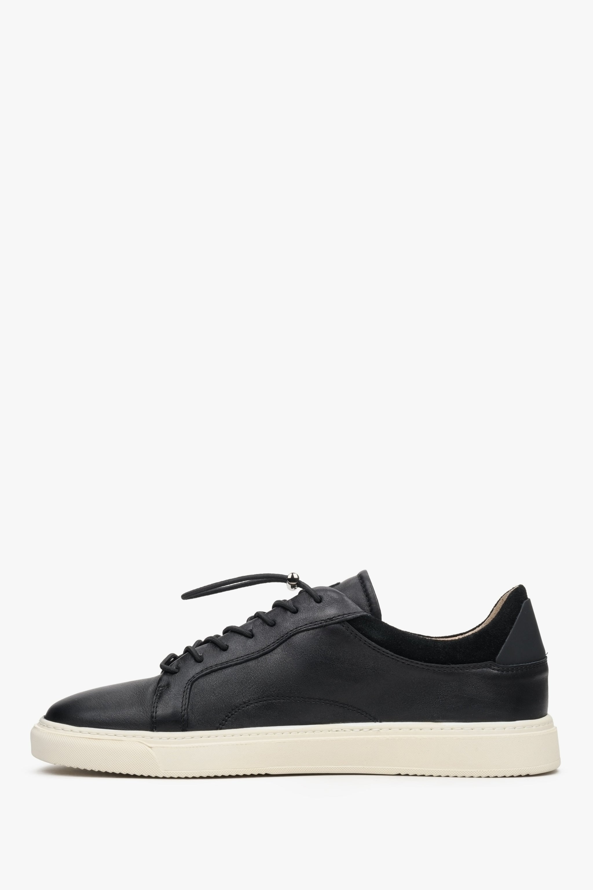 Męskie sneakersy ze skóry naturalnej w kolorze czarnym marki Estro - profil buta.