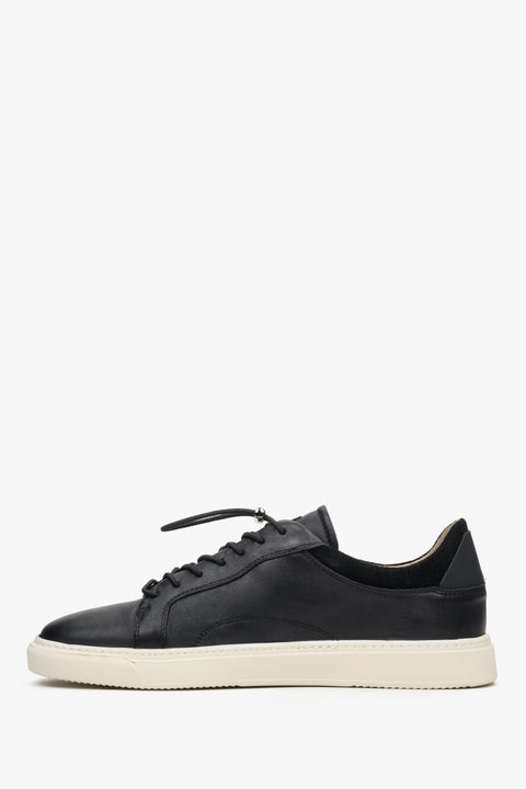Męskie sneakersy ze skóry naturalnej w kolorze czarnym marki Estro - profil buta.