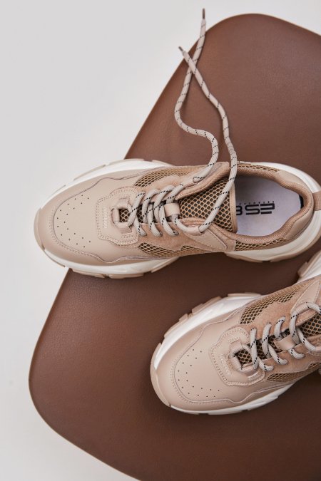 Beżowo-brązowe sneakersy damskie ze skóry naturalnej ES 8 ER00112277