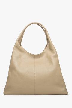 Beżowa torebka damska typu shopper ze skóry naturalnej Estro ER00112998