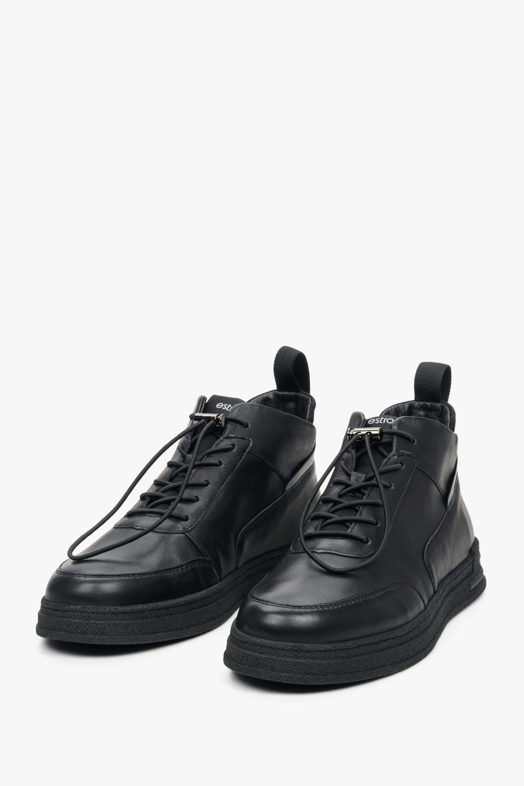 Wysokie sneakersy męskie ze skóry naturalnej, czarne Estro ER00112213