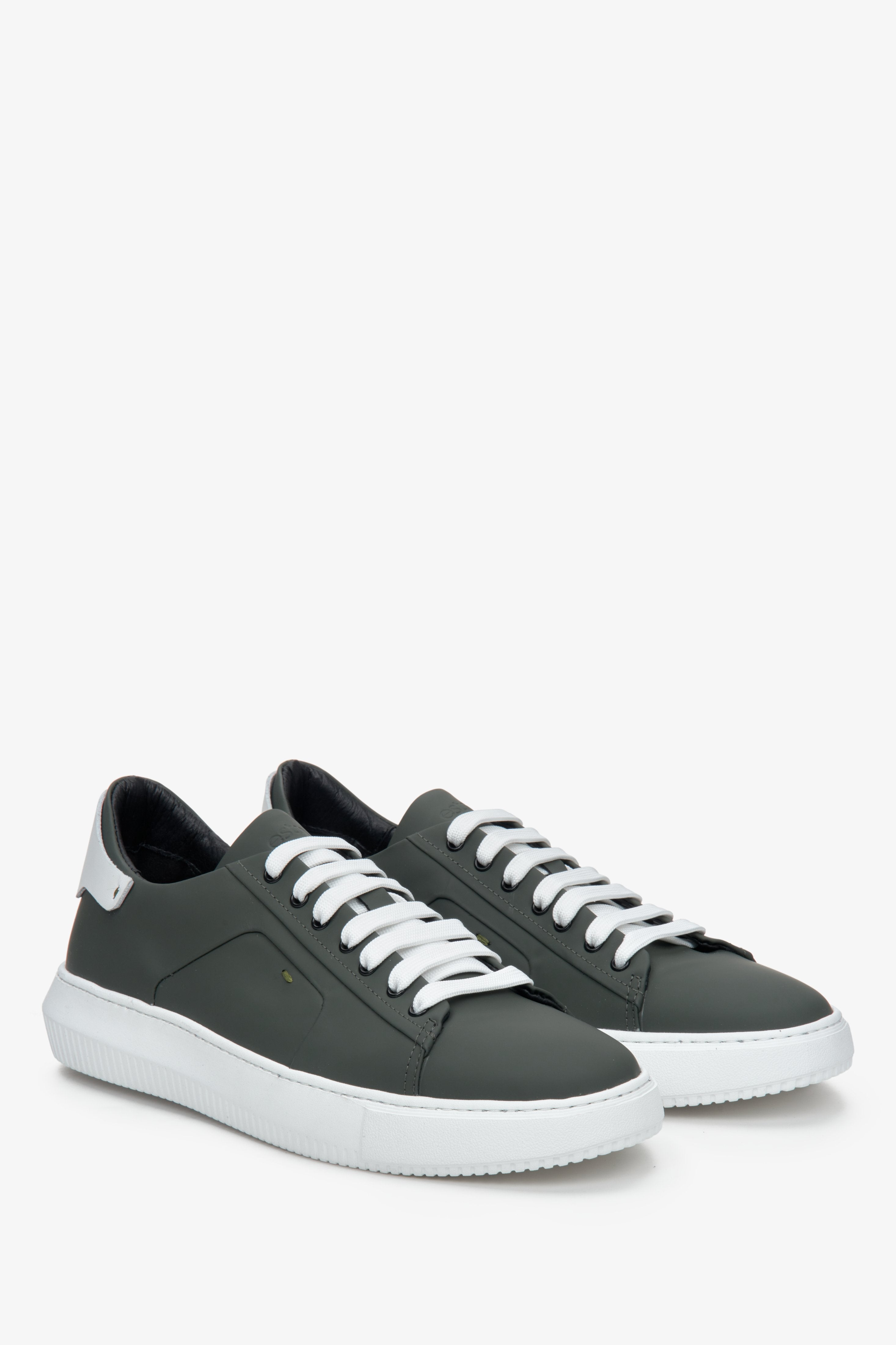 Zielone sneakersy męskie ze skóry naturalnej Estro ER00112367