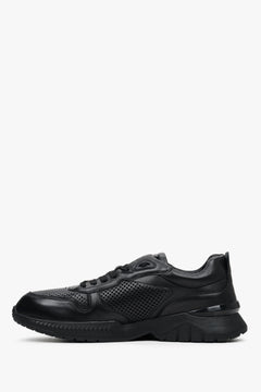 Sneakersy męskie czarne skórzane z perforacją na lato.