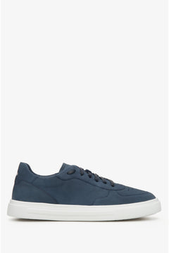 Niebieskie sneakersy męskie ze skóry naturalnej na wiosnę Estro ER00112394