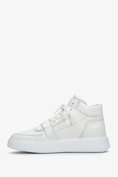 Wysokie sneakersy damskie w kolorze białym ze skóry naturalnej ze sznurowaniem marki ES 8.