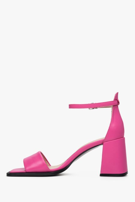 Damskie, różowe sandały na słupku ze skóry naturalnej Estro - profil butów.