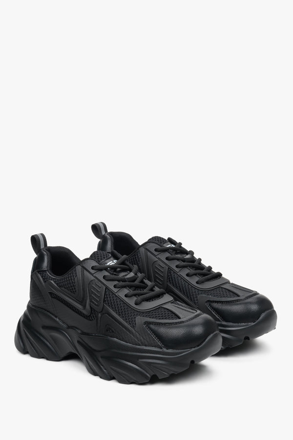 Sneakersy damskie beżowe ES 8 na wysokiej podeszwie ze sznurowaniem - profil buta w kolorze czarnym.