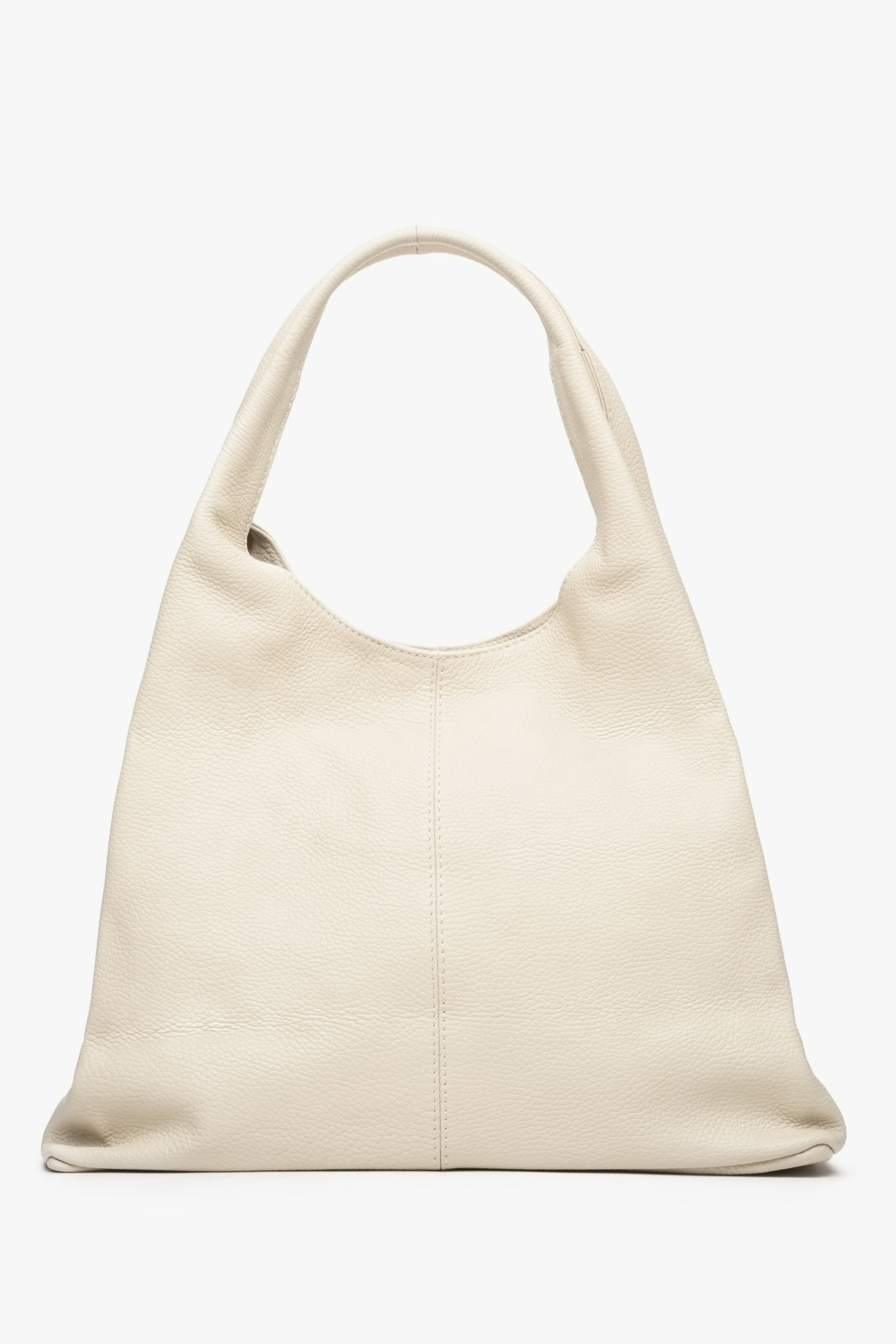Damska, jasnobeżowa torebka na ramię z włoskiej skóry naturalnej - prezentacja tyłu modelu.