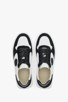 Biało-czarne sneakersy damskie na wiosnę i jesień Estro - prezentacja obuwia z góry.