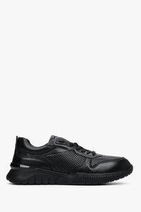Czarne sneakersy męskie ze skóry naturalnej z perforacją Estro ER00112892