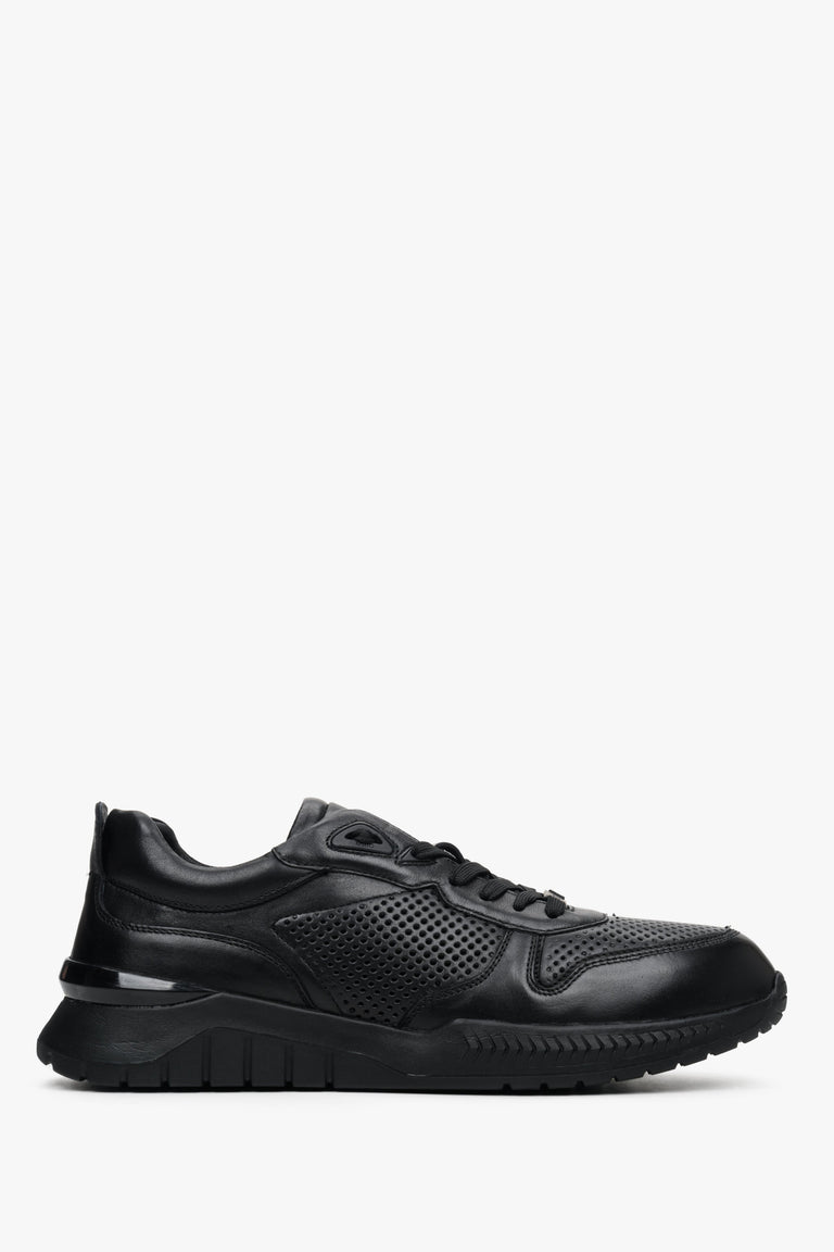 Czarne sneakersy męskie ze skóry naturalnej z perforacją Estro ER00112892