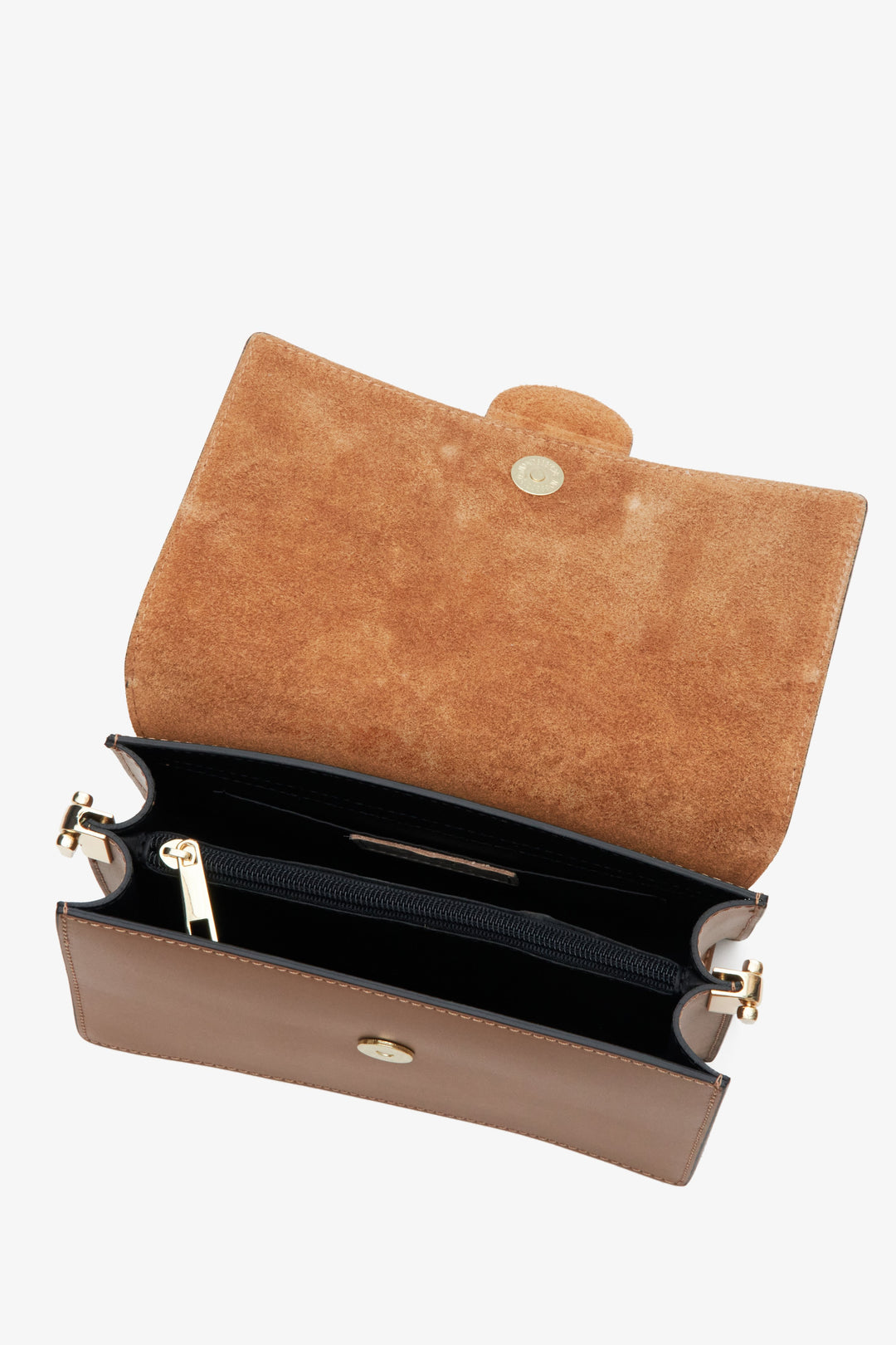 Brązowa, mała torebka damska z włoskiej skóry naturalnej Estro - wnętrze modelu.