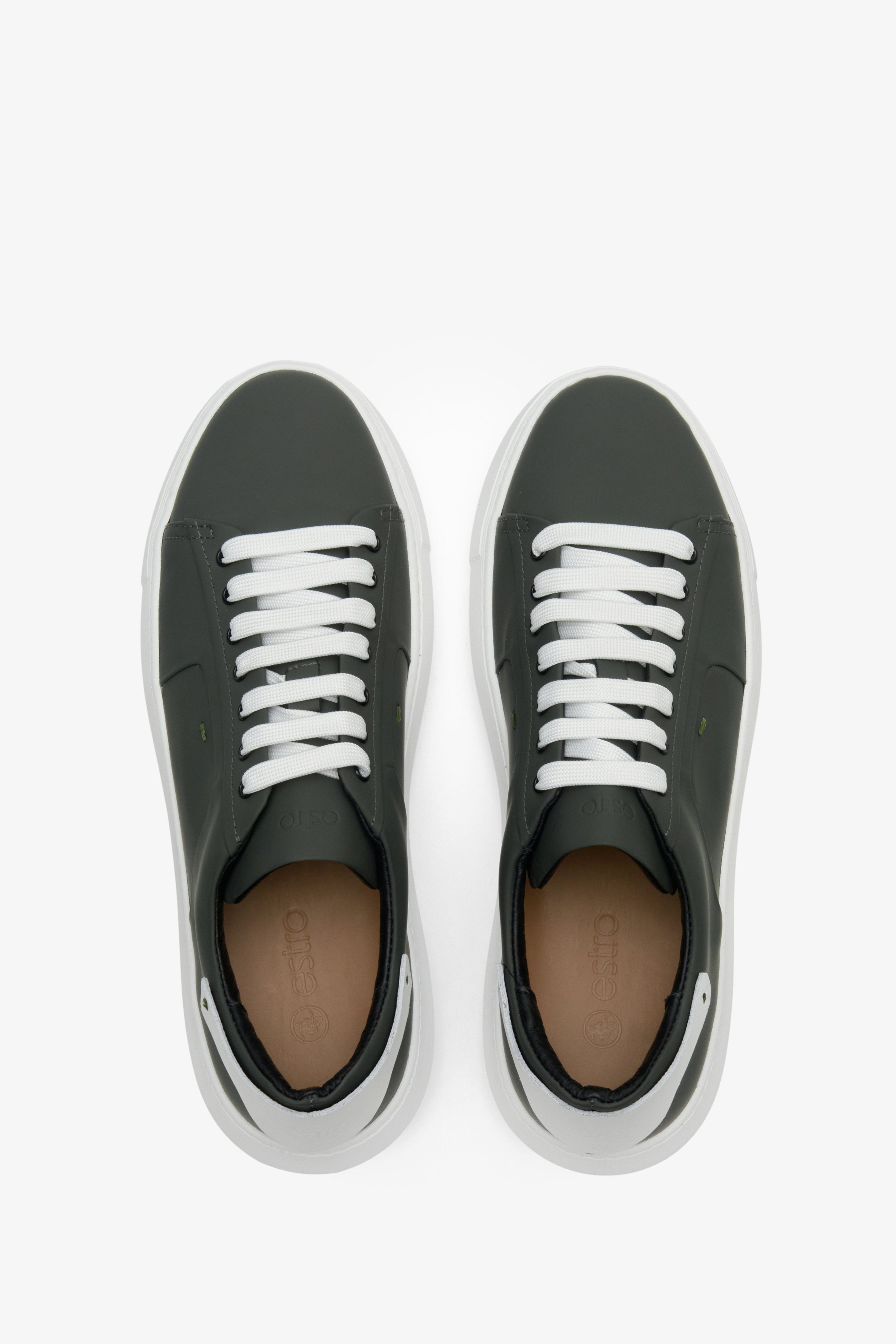 Zielone sneakersy męskie ze skóry naturalnej Estro ER00112367