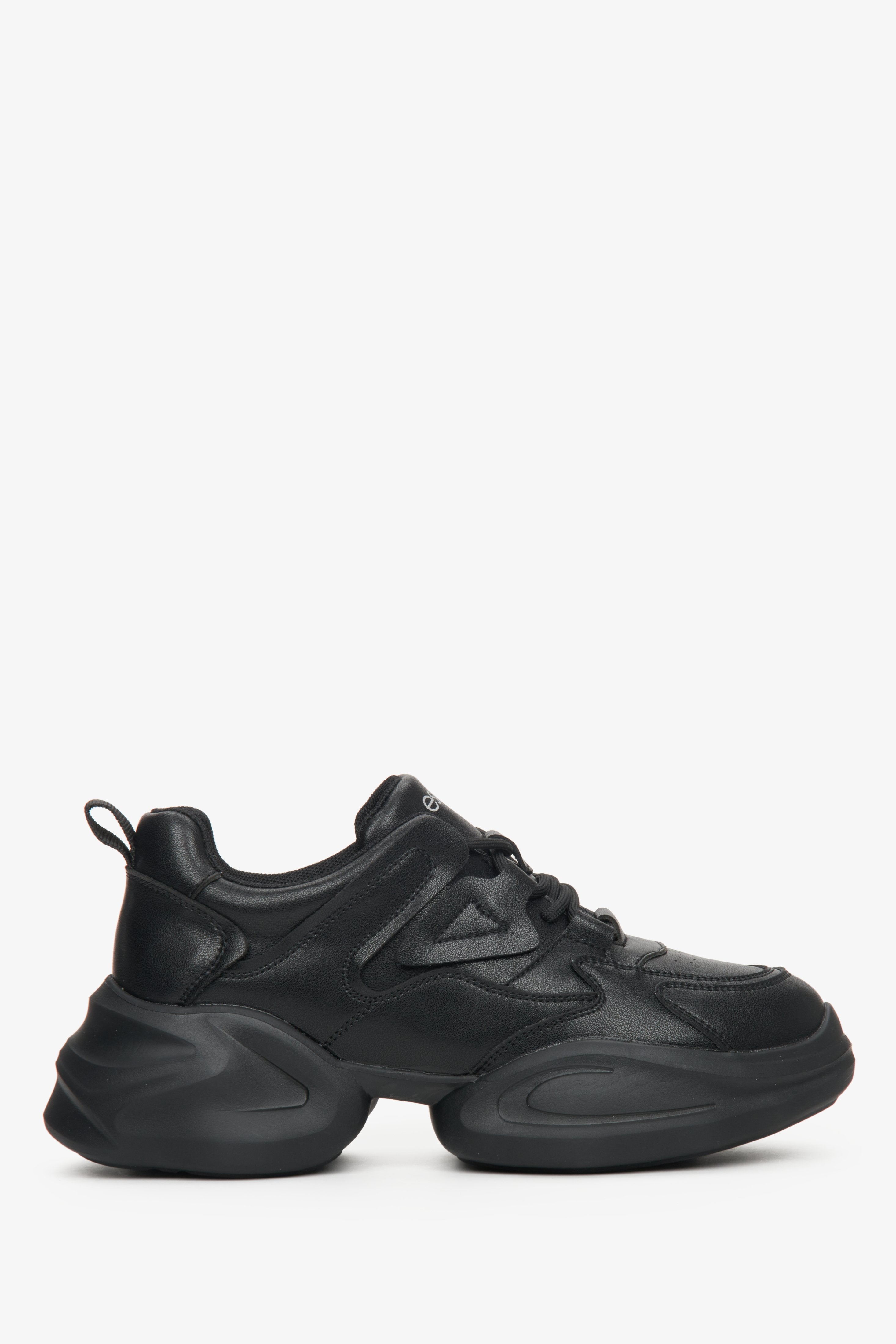 Czarne skórzane sneakersy damskie na grubej platformie Estro ER00112596