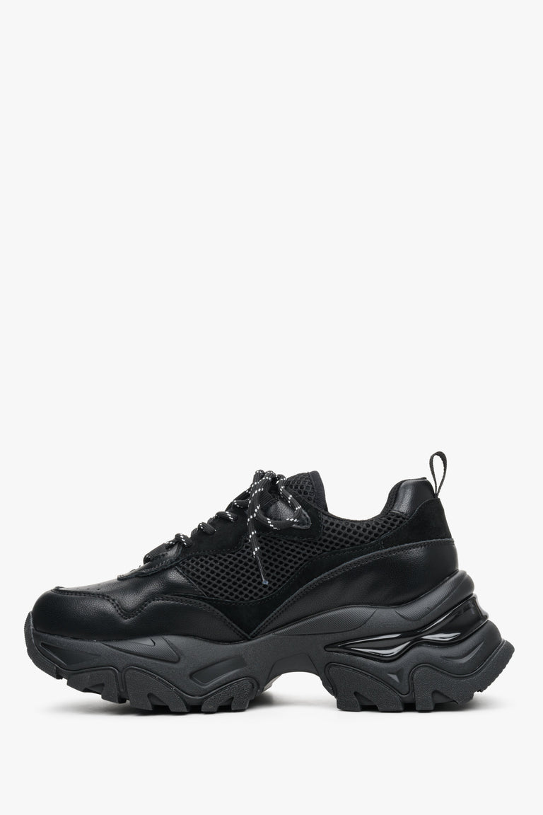 Czarne sneakersy damskie ES 8 ze skóry naturalnej- profil buta.