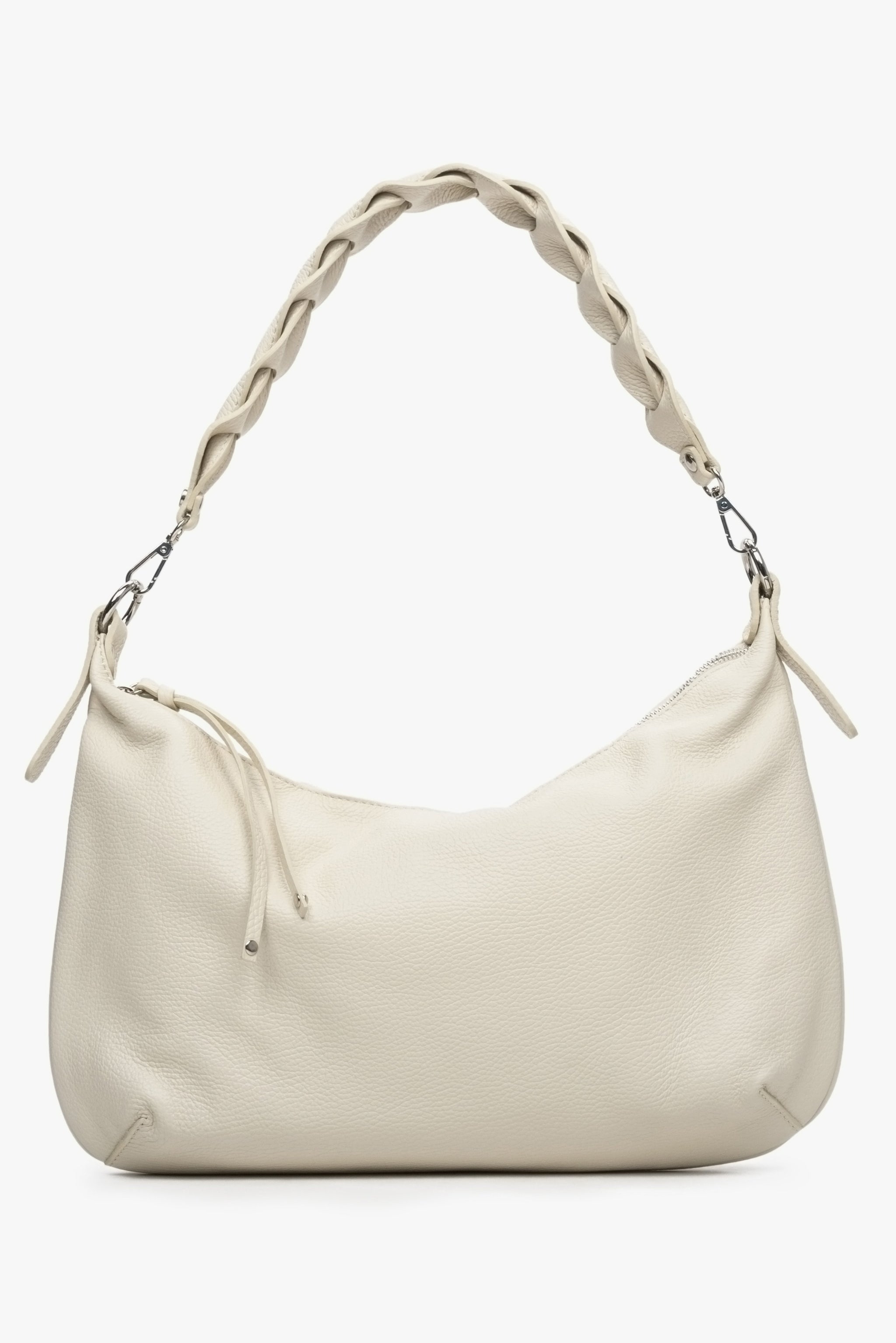 Jasnobeżowa torebka damska typu shoulder bag z włoskiej skóry naturalnej Estro ER00113002