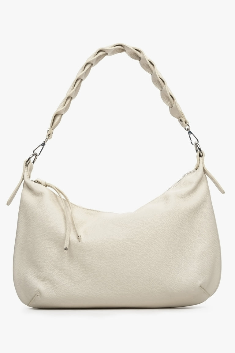 Jasnobeżowa torebka damska typu shoulder bag z włoskiej skóry naturalnej Estro ER00113002