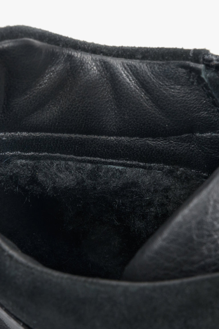 Zimowe, wysokie trampki męskie Estro ze skóry naturalnej - zbliżenie na wnętrze buta.