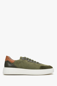 Zielono-brązowe sneakersy męskie ze nubuku na wiosnę Estro ER00112971