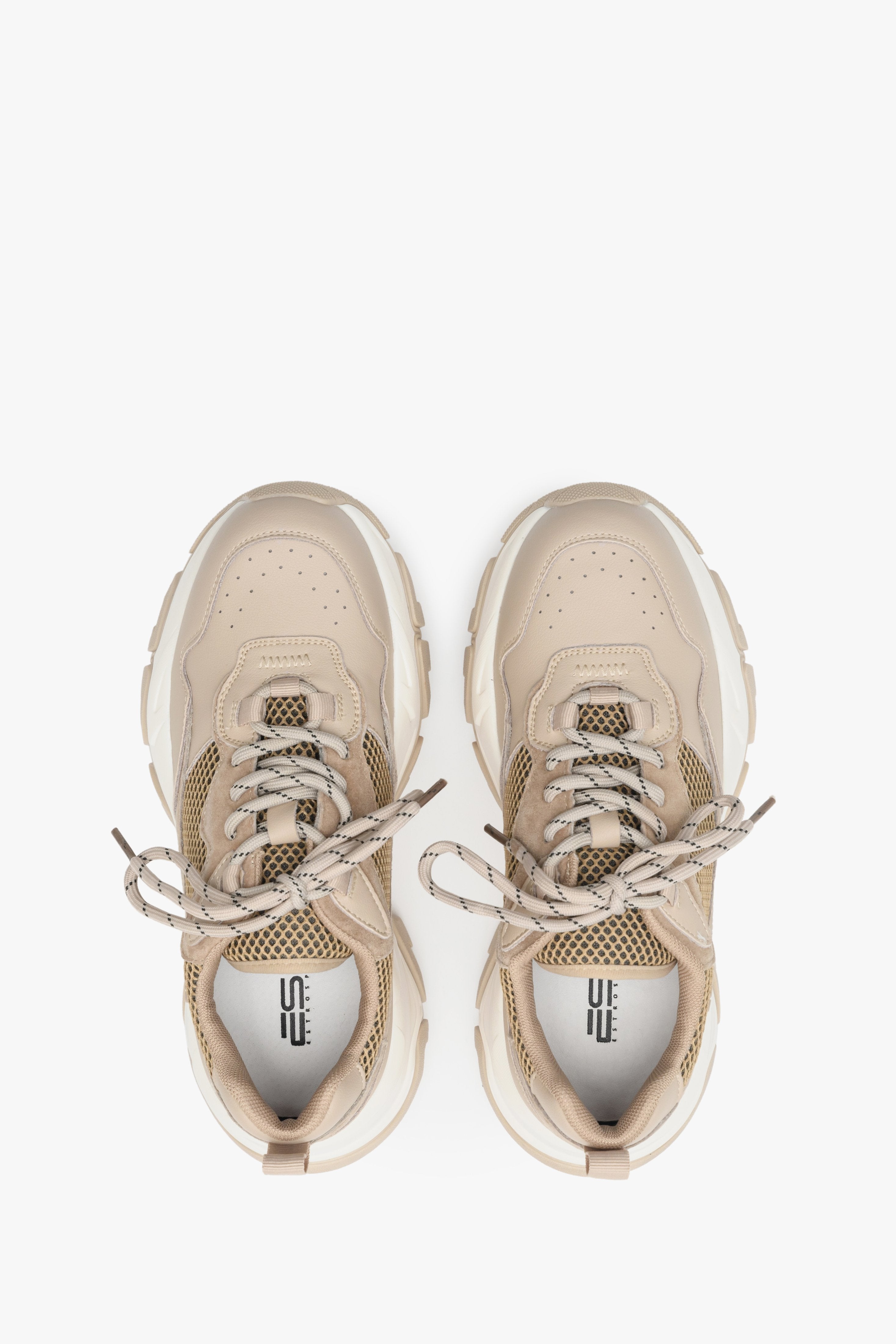 Beżowo-brązowe sneakersy damskie ES 8 na grubej podeszwie - prezentacja obuwia z góry.