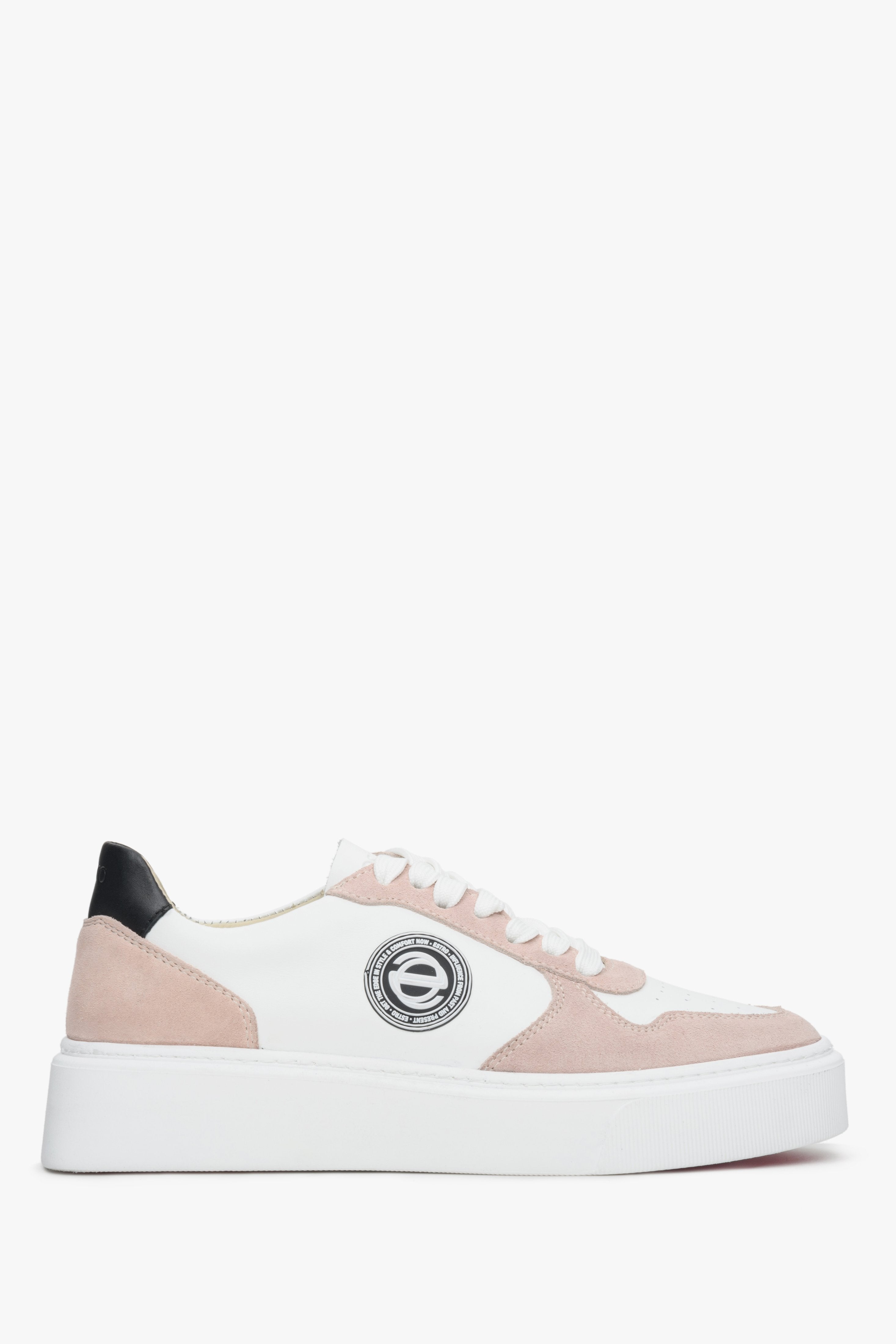 Różowo-białe sneakersy damskie ze skóry i weluru naturalnego Estro ER00113063