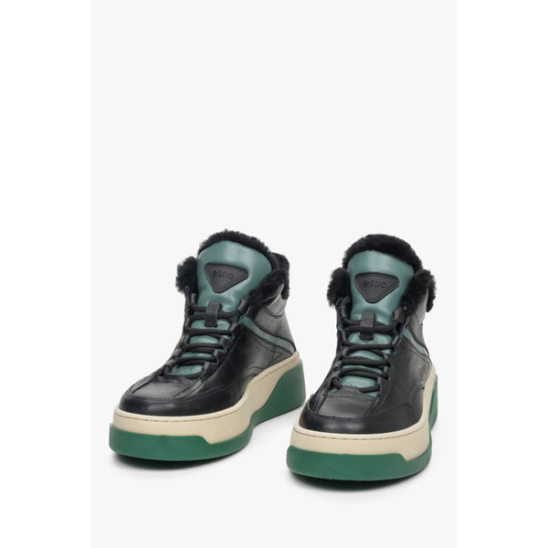 Sneakersy na zimę w kolorze czarno-zielonym z ociepleniem Estro.